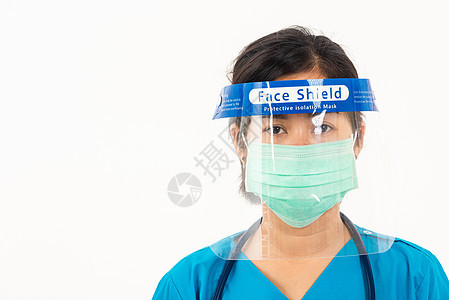 身戴面罩 防护面具和塑料的护士f图片