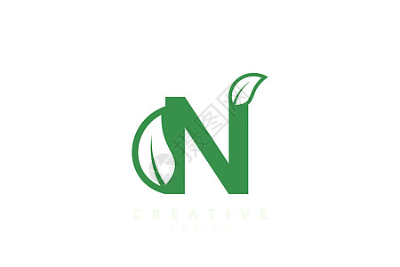 字母设计叶叶和字母字母的组合 最小度和简单的绿色设计Green农业植物生态标识字体花园生长树叶繁荣环境插画