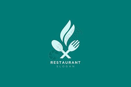 配有勺子 树叶和叉子的餐馆标志的矢量设计 用于食品 饮料 餐厅产品标签烹饪生态刀具食物厨师咖啡店盘子徽章美食身份图片