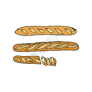 矢量手绘制彩色的袋式面包 法式烹饪菜 设计图片