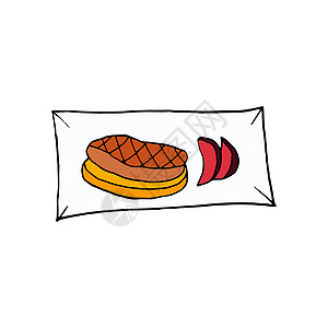 矢量手绘制盘子上的鹅肝草 法式烹饪菜 德西格卡通片美味食物棕色餐厅草图插图油炸烹饪涂鸦图片