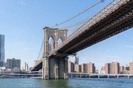 纽约Manahattan布鲁克林桥建筑城市景观建筑学历史性工程跨度天空市中心地标图片