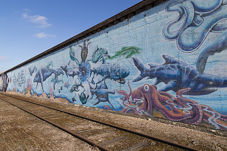 丹麦哥本哈根的格拉菲提穆拉尔涂鸦旅行艺术文化壁画建筑街道房子城市工业图片