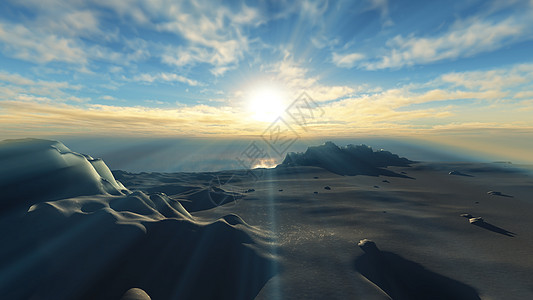 海洋 3d 渲染中的冰山日落太阳海景飞溅海浪旅行液体流动晴天全景插图图片