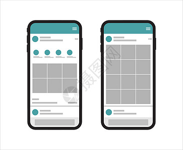 社交媒体移动应用程序页面模板 轮播帖子用户正方形视频摄影概念技术嘲笑小样屏幕空白背景图片