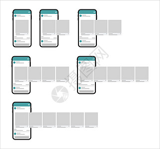 社交媒体移动应用程序页面模板 轮播帖子概念嘲笑照片屏幕故事网络视频框架邮政丝带背景图片