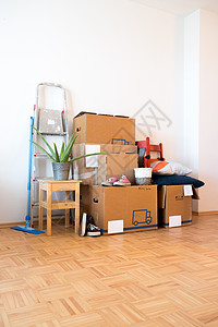 移动 纸板箱 清洁东西和材料 搬进一个新的 干净的和亮亮的家 文本空间投资搬迁地面船运纸板植物盒子包装公寓送货图片