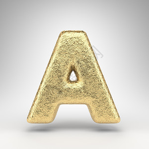白色背景上的大写字母 A 具有光泽金属质感的折痕金箔 3D 字母背景