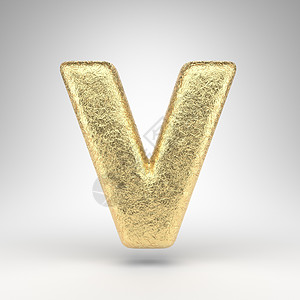 白色背景上的字母 V 大写 具有光泽金属质感的折痕金箔 3D 字母图片
