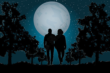 相爱的情侣在月光下行走 一起在公园散步的情侣图片