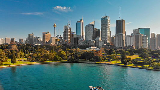 悉尼港的悉尼天线空中观察高楼运输港口日落旅游房子市中心天空旅行商业图片