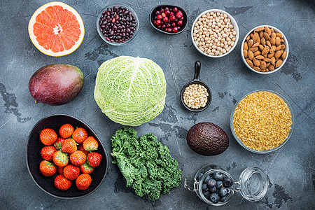 用于健康营养和超食品的有机食品 平板 灰色本底饮食红豆背景抗氧化产品食谱食品排毒食物图片