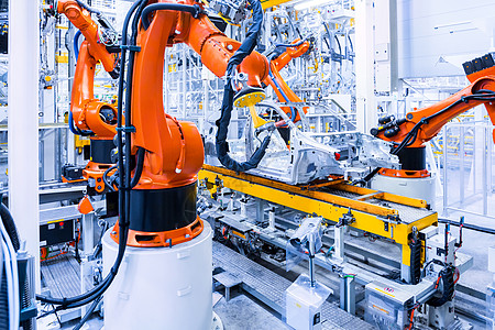 安全生产月展板汽车厂的机器人制造业传送带输送带建造焊接自动化车身工厂电子产品植物背景