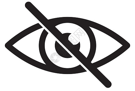 没有眼睛 黑色交叉眼球图标 避免查看密码等隐藏机密的概念 在白色背景上隔离的矢量符号图片