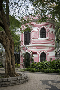 在Macau公园花园瓷园建造古老的葡萄牙殖民建筑遗产公园场景花园地标图片