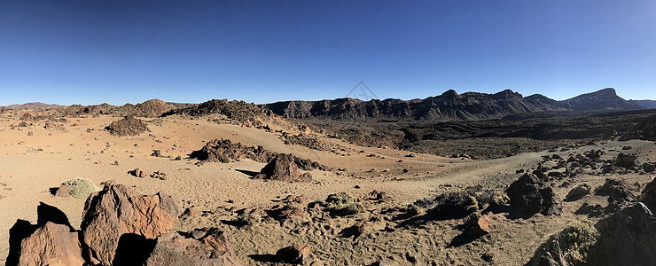 迭代山周围的全景景观火山顶峰月亮岩石深海图片