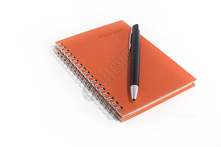 橙色笔记本 白底黑笔图片