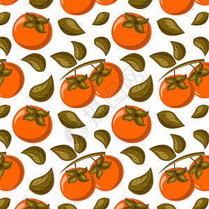 黄柿子无缝矢量模式与柿子和 lea设计图片