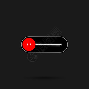 滑块式电源按钮 带有闪亮的黑色阴影霓虹灯按钮 黑色背景圆形 The Off 按钮封闭在黑色背景中的红色圆圈中图片