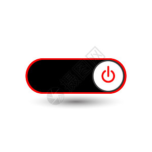 带有红色和黑色按钮背景的 On Off 开关滑块式电源按钮The On 按钮被红色包围在带有阴影和白色背景的白色圆圈中图片