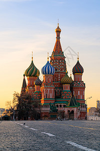 红广场圣巴西尔大教堂 日出时在莫斯科俄罗斯莫斯科寺庙地标建筑学城堡景观城市首都遗产宗教旅游图片