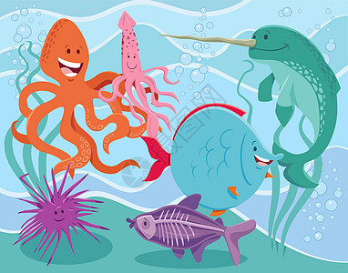 有趣的卡通海洋动物角色组图片