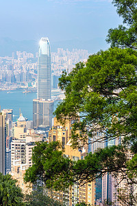 香港天际的著名城市景色 在香港市中心洪东市建筑旅行港口景观吸引力市中心建造日落灯泡商业图片