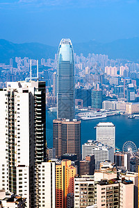 香港市中心从维多利亚峰的著名城市景观视图在香港著名的观点经济首都日落电影建筑学地标建筑港口码头场景图片