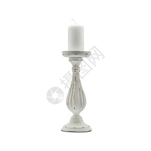白色蜡烛古色古香的木制烛台在白色背景上木头金子桌子蜡烛古董房间金属艺术黄铜烛光背景