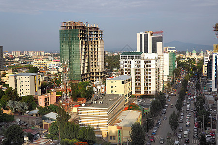 埃塞俄比亚亚的斯亚贝巴繁忙的天线全景建筑学街道景观旅行建筑汽车城市地标天际图片