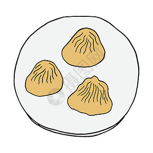 手绘涂鸦饺子小笼包 中国菜菜 菜单咖啡馆标签和包装的设计草图元素 白色背景上的矢量色彩丰富的插画图片