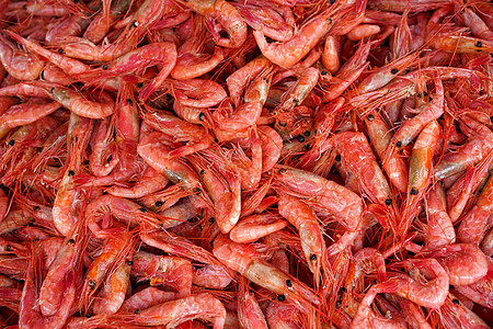 天然背景 有很多红熟虾鱼的海鲜市场美味美食红色销售图片