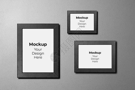 水泥墙纹理背景上的模型相框 包括图像 复制空间 带空白的画廊展示 模型集合 内部元素 无人 垂直和水平边框图片