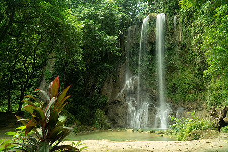 美丽的热带瀑布 菲律宾波霍尔川山瀑布图片