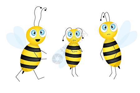 一套卡通可爱的蜜蜂吉祥物 一只小蜜蜂飞来飞去 黄蜂集合 矢量字符 昆虫图标 邀请函 卡片 壁纸 幼儿园的模板设计 涂鸦风格教育草图片