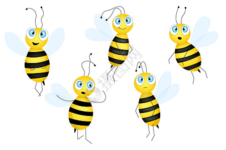 大套卡通可爱的蜜蜂吉祥物 一只小蜜蜂飞来飞去 黄蜂集合 矢量字符 昆虫图标 邀请函 卡片 壁纸 幼儿园的模板设计 涂鸦风格蜂蜜微图片