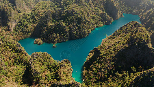 菲律宾热带岛屿的卡扬甘山湖 科隆 帕拉万天堂旅行海岸天线景观蓝色旅游风景冠冕背景图片