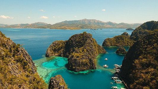 菲律宾卡扬甘湖 科隆 帕拉旺等地的美丽环礁湖旅游旅行悬崖天堂鸟瞰图风景海滩海景航空海洋图片