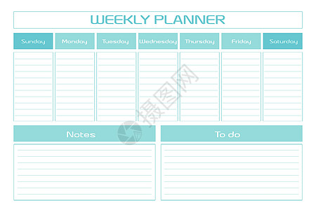 每周计划者日记绿松石模板 简约设计的 7 天个人日程安排 星期从周日开始图片