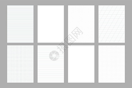 一组具有不同方格图案的 A4 纸 窄线和宽线 圆点 带框架 床单的实际尺寸为 210 x 297 米图片