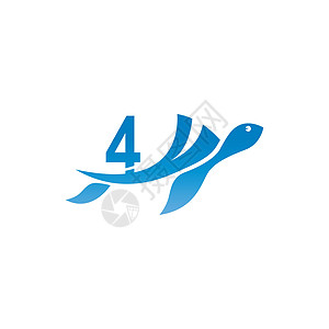 带有 4 号标志设计图案的海龟图标字体商业蓝色数字荒野野生动物品牌横幅公司旅行图片