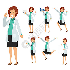 向量集的女医生字符 医学插图工作全身专家社论职业保健微笑工人卫生女士图片
