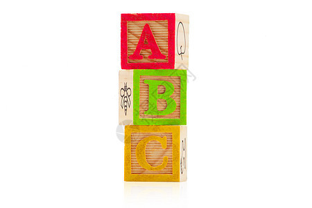 儿童ABC木块堆在白色 有反光图片