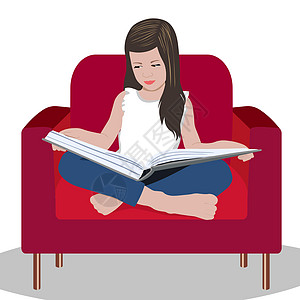 小女孩读一本书 坐在扶手椅上 远程教育 家庭教育 做家庭作业的学校女孩女孩 她手里拿着一本书的孩子 翻书图片