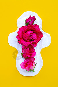 白色卫生巾 黄色背面有红玫瑰内裤软垫洗手间女孩药品棉布卫生月经花瓣成人图片
