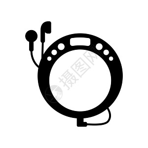 带耳机矢量字形 ico 的便携式 CD 播放器按钮娱乐玩家技术立体声袖珍耳朵电子插图音乐图片