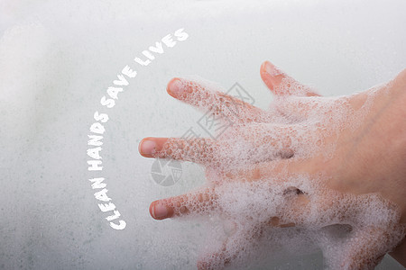 儿童洗手在泡沫停止COVID19流感海报夹子卫生警告消毒清洁度发泡冲洗预防图片