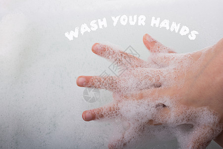儿童洗手在泡沫停止COVID19感染清洁度安全肥皂警告发泡海报流感药品夹子图片