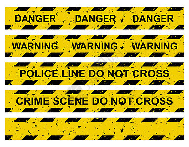 警告磁带集 带有不同文本的黄色警告丝带集合不要越过警察线犯罪现场危险警告和空白 在白色上孤立的矢量犯罪边界图片