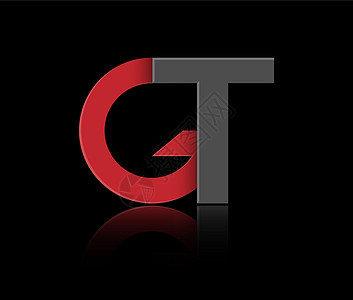 红色和黑色的程式化小写字母 G 和 T 由一条线连接 用于标志单字和创意设计纹章草图公司空白名片抽象派库存顺序反射字母图片